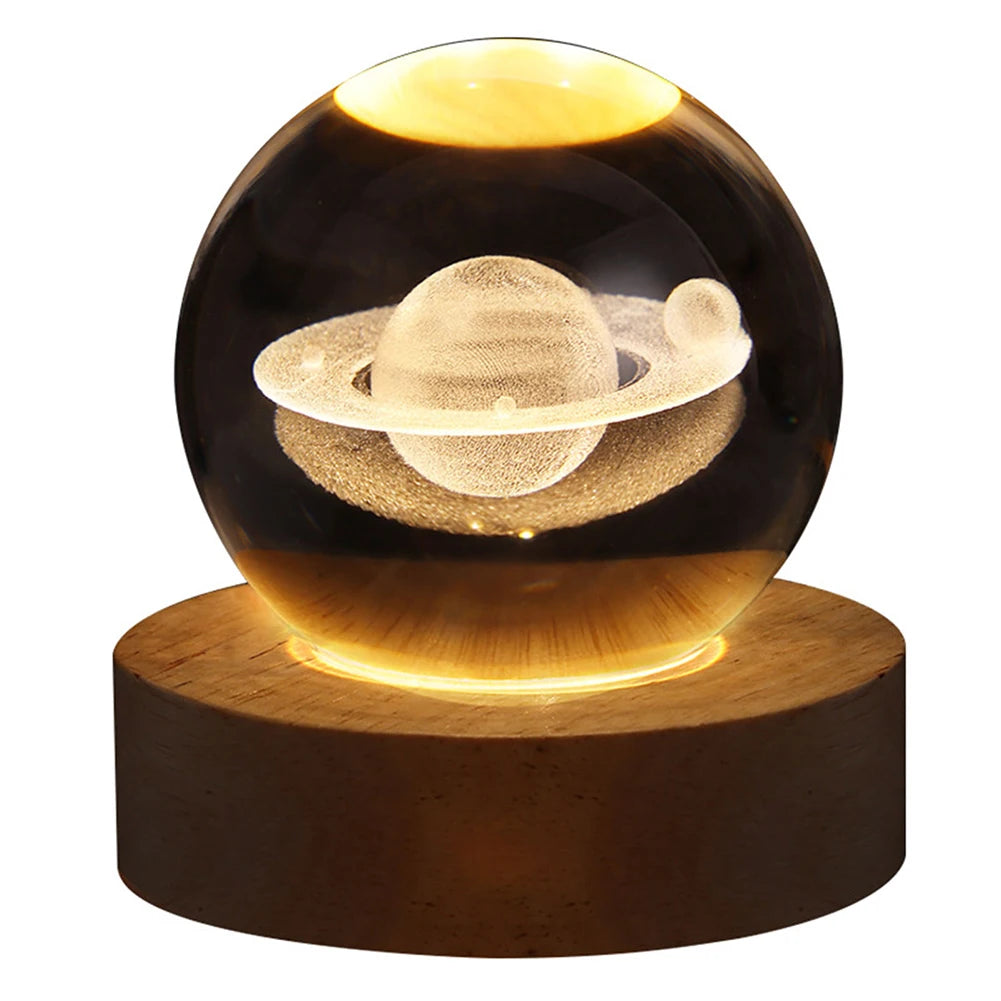 3D crystal ball night light with wooden base, photo 10