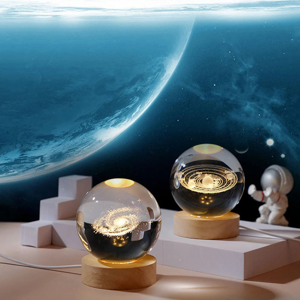 3D crystal ball night light with wooden base, photo 4