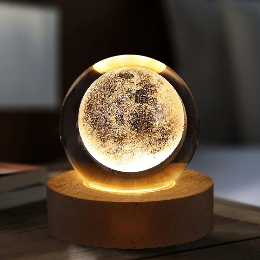 3D crystal ball night light with wooden base, photo 5
