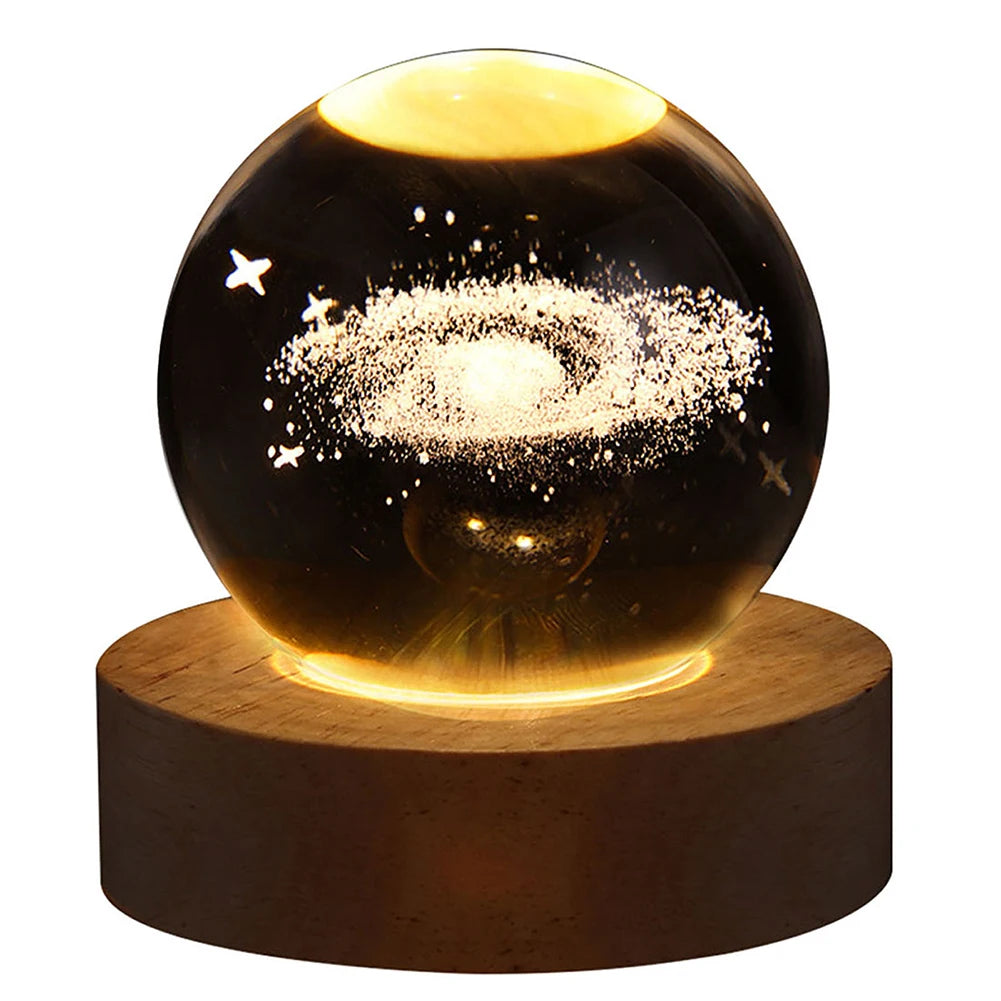 3D crystal ball night light with wooden base, photo 1