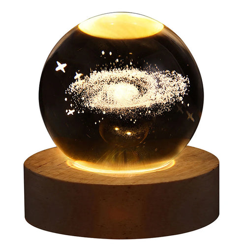 3D crystal ball night light with wooden base, photo 1