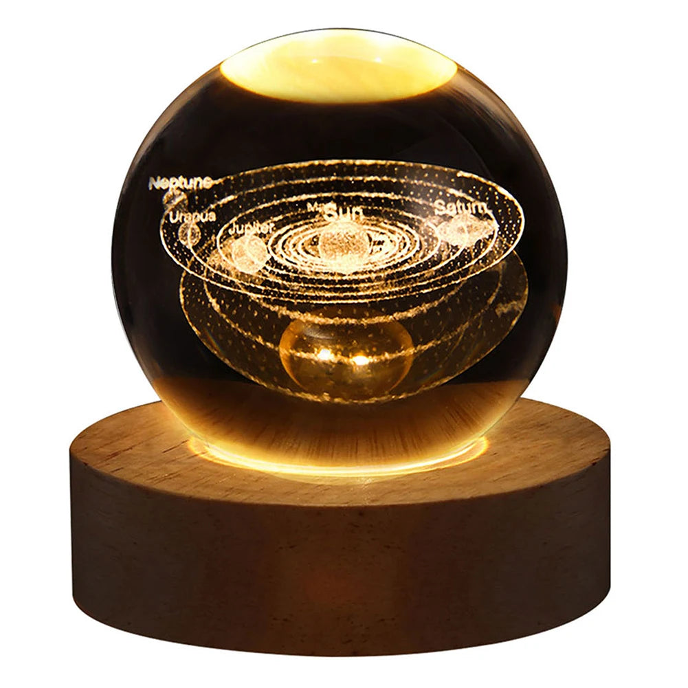 3D crystal ball night light with wooden base, photo 8