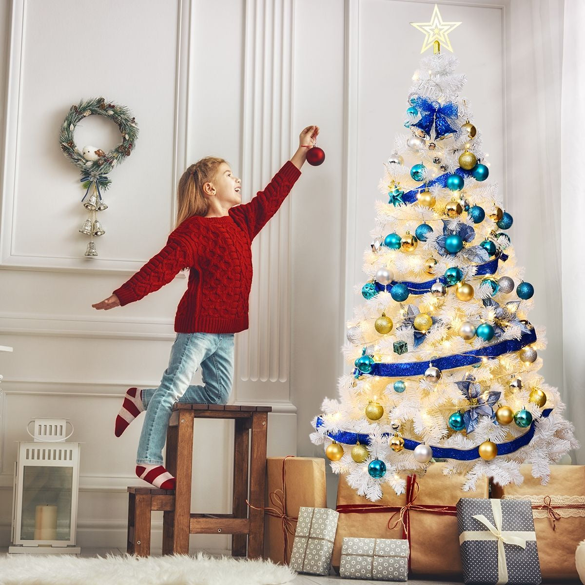 White artificial Christmas tree 6ft (180cm) with metal stand, photo 3