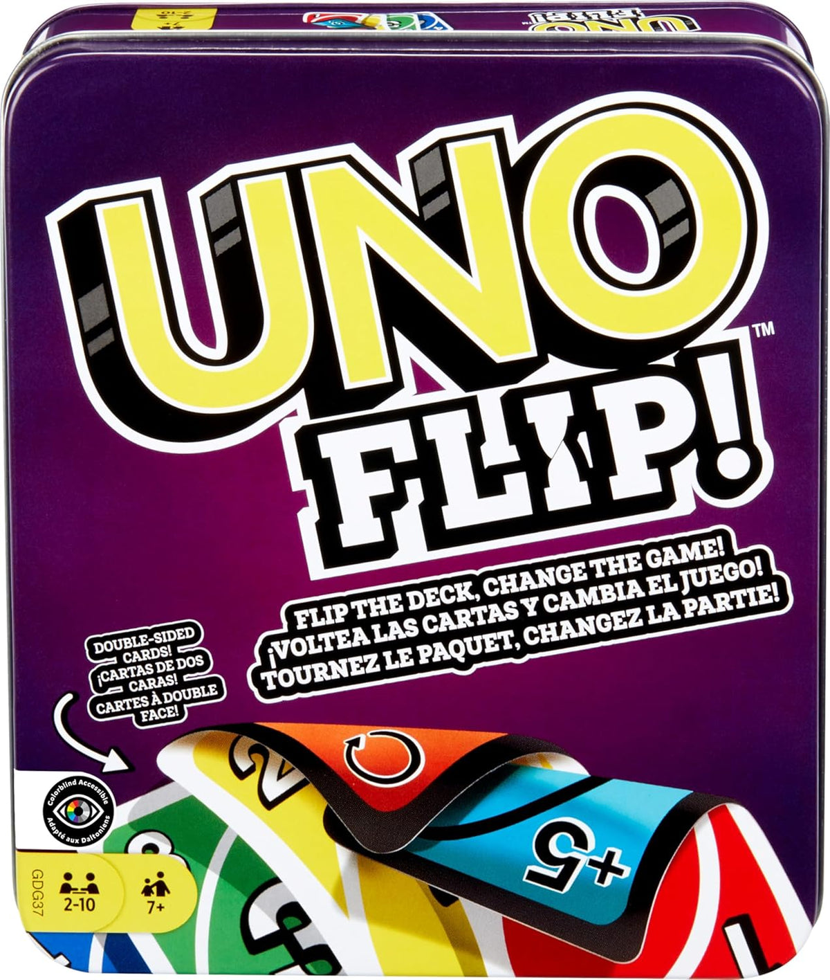 UNO FLIP! card game in travel storage tin – 2 to 10 players, ages 7+, photo 1