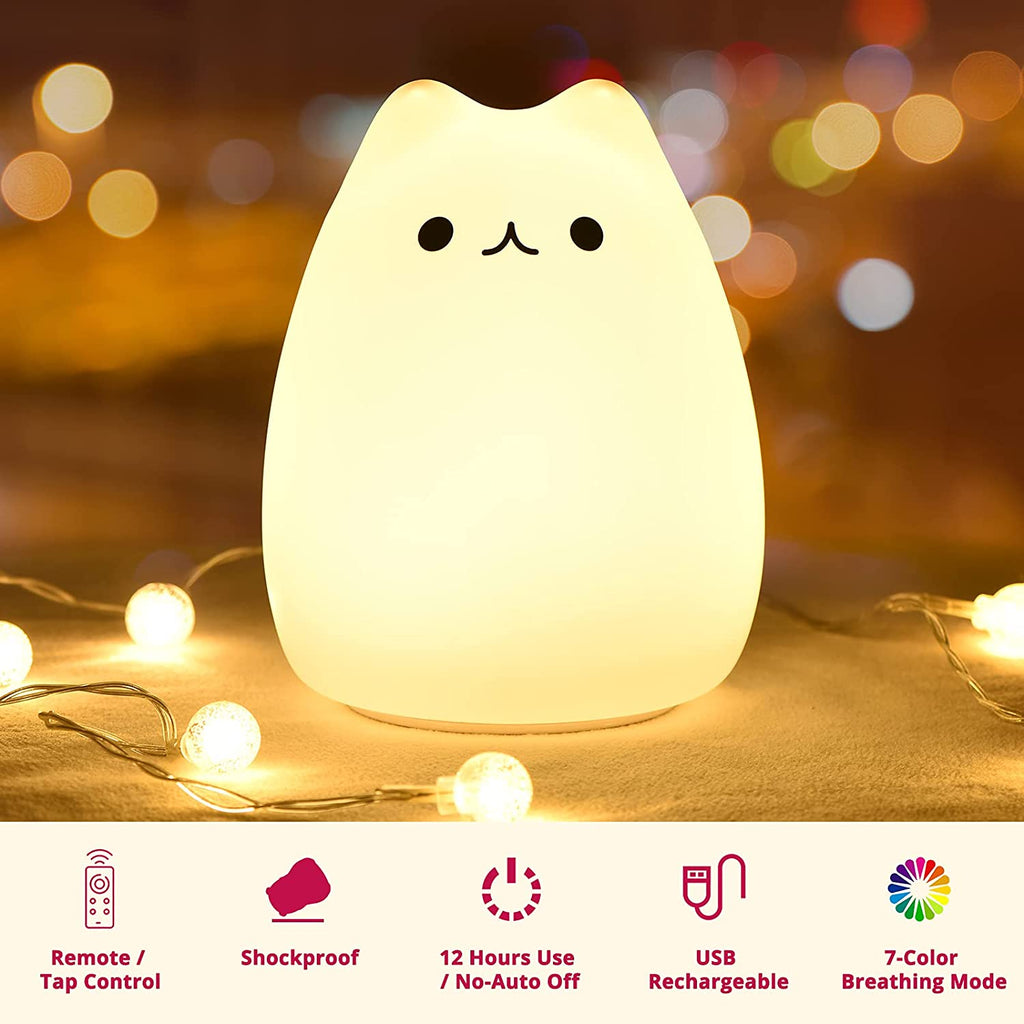 Kitty silicone night lamp with remote – rechargeable 7-color LED light, photo 4