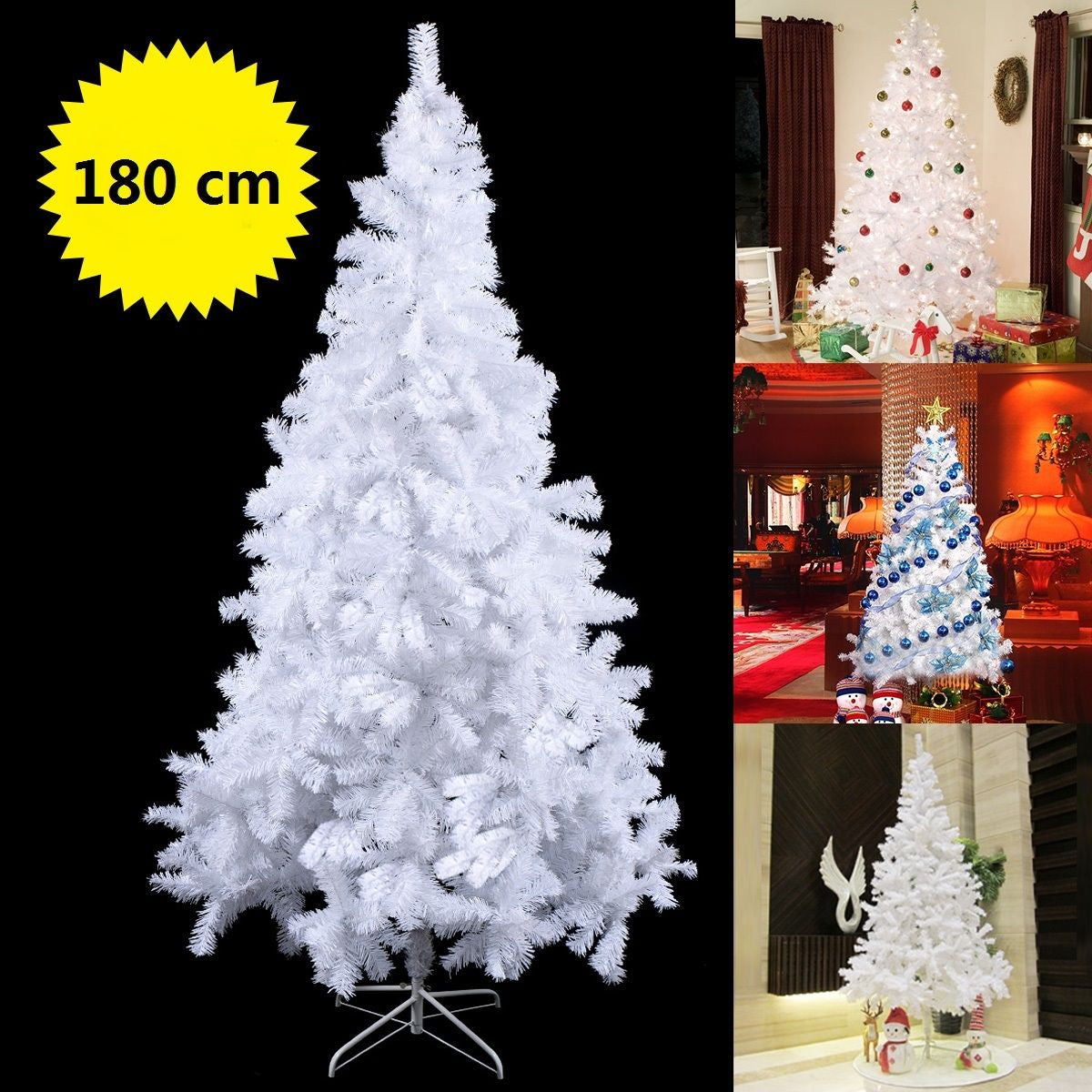 White artificial Christmas tree 6ft (180cm) with metal stand, photo 11